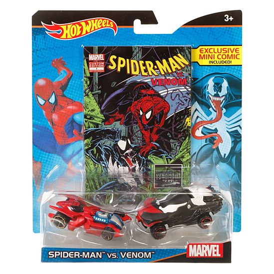  Hot Wheels Marvel Spider-Man vs. Venom Character Car 2-Pack with Mini Comic 