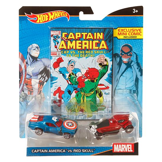  Hot Wheels Marvel Captain America vs. Red Skull Character Car 2-Pack with Mini Comic 